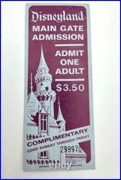 1966 Disneyland Complimentary Adult Main Gate Admission Tickets $3.50 Unused