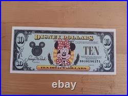 1993 $10 Minnie Disney Dollar with envelope. RARE. Theme park scene on reverse