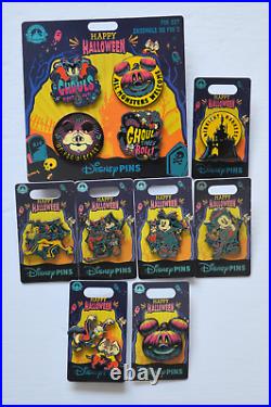 2023 Disney Parks Halloween Pumpkin Mickey Minnie Mouse Pin Set with Booster
