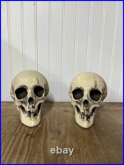 2 Vtg Walt Disney Skull Chalkware Decor Haunted Mansion Pirates Glows In Dark