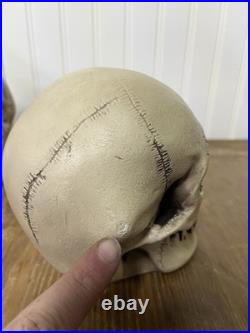 2 Vtg Walt Disney Skull Chalkware Decor Haunted Mansion Pirates Glows In Dark