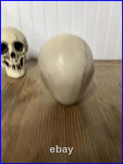 2 Vtg Walt Disney Skull Chalkware Decor Haunted Mansion Pirates Glows In Dark