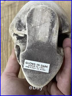 2 Vtg Walt Disney Skull Chalkware Decor Haunted Mansion Pirates Glows In Dark