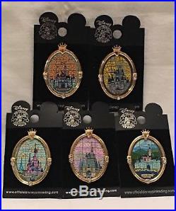 5 Disney Cinderella Castle Window Stain Glass Pins DLR, WDW, Paris, Tokyo, Hong Kong