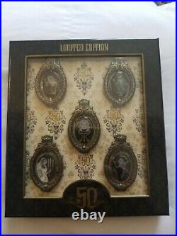 BOXED SET OF FIVE 5 OVAL PLAQUE PINS BRIDE Haunted Mansion 50th Disney LE 500