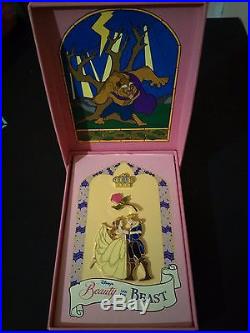 Beauty and the Beast Stained Glass Box Pin Set. Rare limited Edition