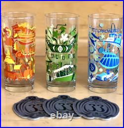 CLUB 33 DISNEYLAND 70TH ANNIVERSARY 3 Of 4 ONLY Land-Themed Glasses NEW