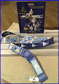 DISNEY WORLD 50th ANNIVERSARY SET OF 5 PINS 2-SIDED LANYARD & POUCH withCHARM