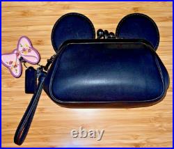 DISNEY X COACH Black Leather WRISTLET / clutch purse MINNIE MOUSE THEME