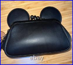 DISNEY X COACH Black Leather WRISTLET / clutch purse MINNIE MOUSE THEME