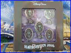 Disney Haunted Mansion Pin Set 2016 Halloween Hatbox Ghost LE 1000 Bride 5 pins