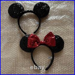 Disney Mickey Minnie Sequin Headband Pair Red Black Used 2 pcs Disney Mickey Minnie Sequin Headband Pair Red Black Used 2 pcs