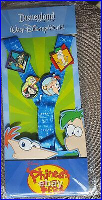 Disney Parks Lanyard Starter Set of 4 Pins Phineas and Ferb Perry Platypus Agent