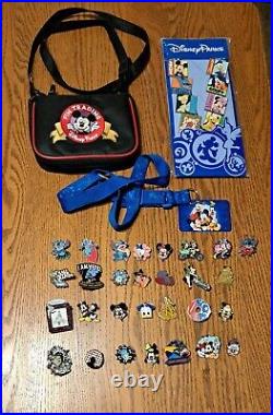 Disney Parks Mickey Mouse Collectors Pin Huge Lot Carrying Case Lanyard Pins