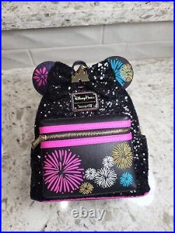 Disney Parks Minnie Mouse Main Attraction Fireworks & Castle Loungefly Backpack