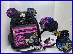 Disney Parks Minnie Mouse Main Attraction Fireworks Loungefly Backpack withEars