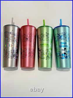 Disney Parks Starbucks 4 Theme Park Collector Metal Tumblers 2023 New Set 4