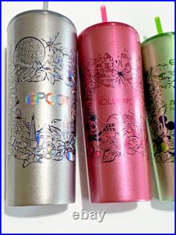 Disney Parks Starbucks 4 Theme Park Collector Metal Tumblers 2023 New Set 4