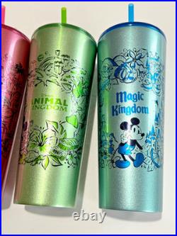 Disney Parks Starbucks 4 Theme Park Collector Metal Tumblers 2023 New Set 4