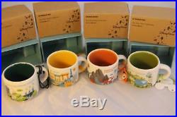 Disney Starbucks Theme Parks Complete Set Of 4 NIB 2 oz Mug Ornaments YAH