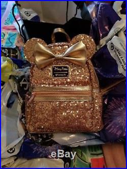 Disney Theme Parks Rose Gold Minnie Sequin Small Backpack by Loungefly New