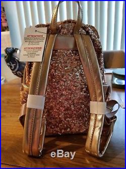Disney Theme Parks Rose Gold Minnie Sequin Small Backpack by Loungefly New