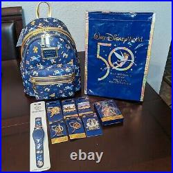 Disney World 50th Anniversary Magicband EX Loungefly Backpack Passholder Pins LE