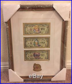Disneyland 50th Disney Dollars $1 $5 $10 Cinderella Stitch Framed Pin Set LE 100