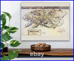 Disneyland Anaheim California 1954 Vintage Schematic Aerial Map Theme Park Art