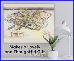 Disneyland Anaheim California 1954 Vintage Schematic Aerial Map Theme Park Art
