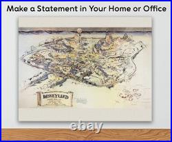 Disneyland Anaheim California 1954 Vintage Schematic Aerial Map Theme Park Art