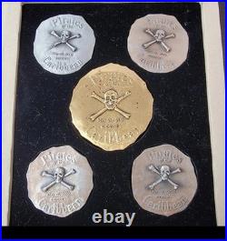 Disneyland PIRATES OF THE CARIBBEAN 2000 Event 5 Medallion s Coin Set Theme Park