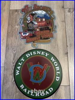 Disneyland Sign Lot All Aboard Railroad Train 2 Tin Signs Disney Theme Park