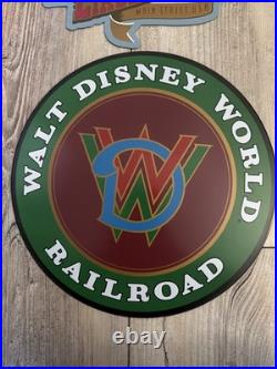 Disneyland Sign Lot All Aboard Railroad Train 2 Tin Signs Disney Theme Park