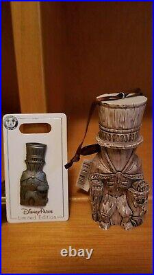 Disneyland Theme Park Haunted Mansion Hatbox Ghost Tiki Ornament and Pin Set