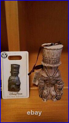 Disneyland Theme Park Haunted Mansion Hatbox Ghost Tiki Ornament and Pin Set