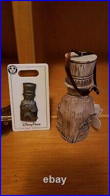 Disneyland Theme Park Haunted Mansion Hatbox Ghost Tiki Ornament and Pin Set