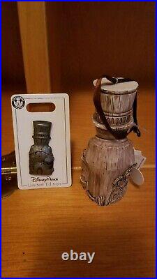 Disneyland Theme Park Haunted Mansion Hatbox Ghost Tiki Ornament and Pin Set