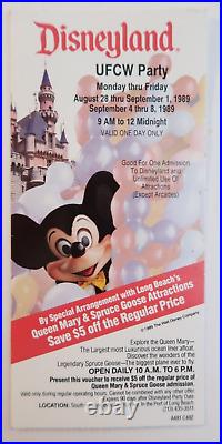 Disneyland UFCW Party 1989 Vintage Ticket Stub Theme Park Walt Disney Mickey