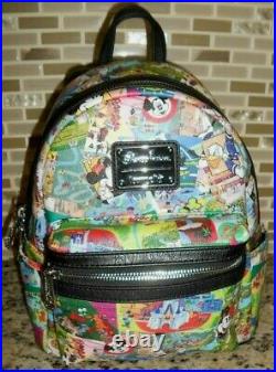 Euc Disney Parks Collage Loungefly Theme Mini Backpack Black Faux Leather Gift