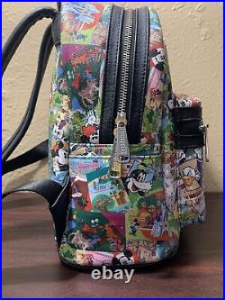 Euc Disney Parks Collage Loungefly Theme Mini Backpack Black Faux Leather Gift