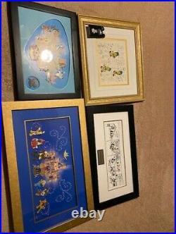 Four(4) Disney Pin Framed Sets Rare and LE Jiminy, 50th Anniversary, Mickey