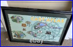 Framed Disney Cast Atlas Pin Set Extremely Rare. 10 Areas Of WDW 25 X 18 In