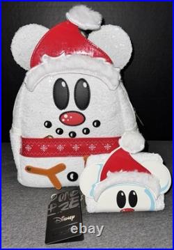 Mickey Mouse Snowman Holiday Theme Park Loungefly Mini Backpack Disney Wallet A1