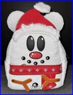 Mickey Mouse Snowman Holiday Theme Park Loungefly Mini Backpack Disney Wallet A1