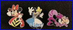 Minnie Mouse Disney 3 Fantasy Pin Set LE 7/50 Complete Alice in Wonderland HTF
