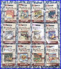 NEW Disney Parks Cereal Boxes Complete 12-Pin Set Limited LE Box Dangle Hinged