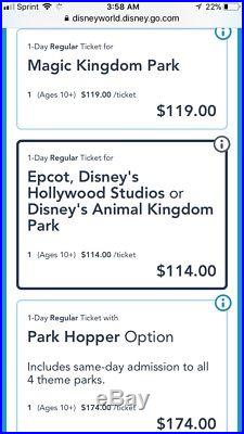 NEW! UNUSED Walt Disney World Resort Ticket One Day 1 Theme Park FREE SHIPPING