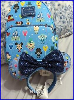 NWT 2022 Disney Parks Characters Chibi Loungefly Mini Backpack & Ears combo new