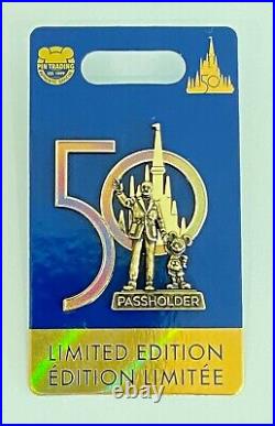 New Disney World 50th Anniversary LE 3000 Passholder Walt & Mickey Castle Pin